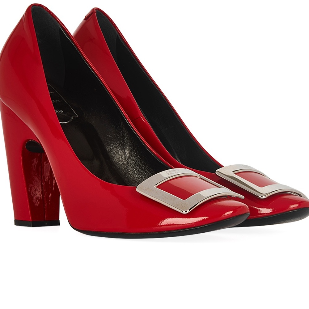 Roger Vivier Paris Belle Red Patent Leather Block Heels